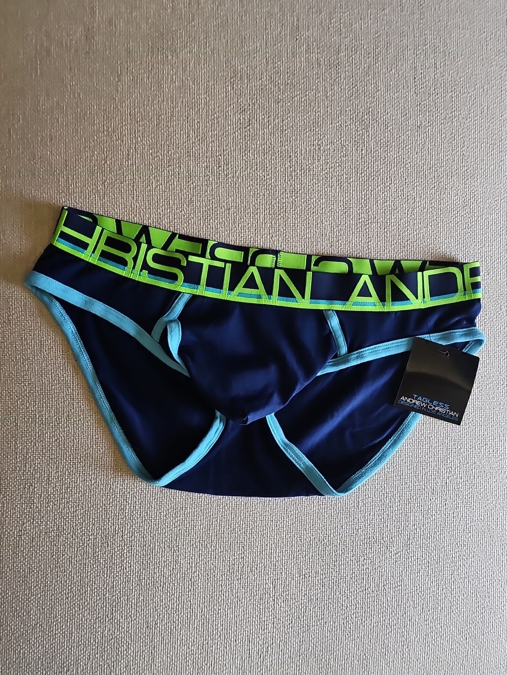 Andrew Christian Navy with Lime & Light Blue Trim Briefs